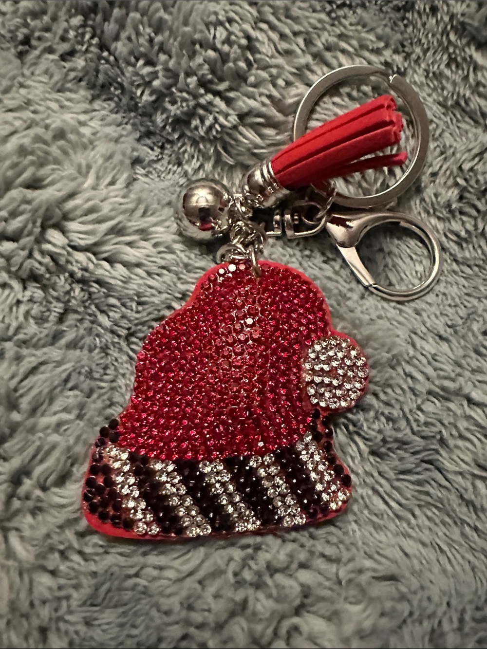 Rhinestone Red Santa Hat Keychain with Tassel